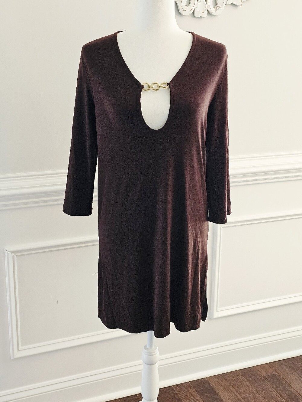 Jordan Taylor Brown Gold Ring Detail Swim Cover-up Tunic - Small